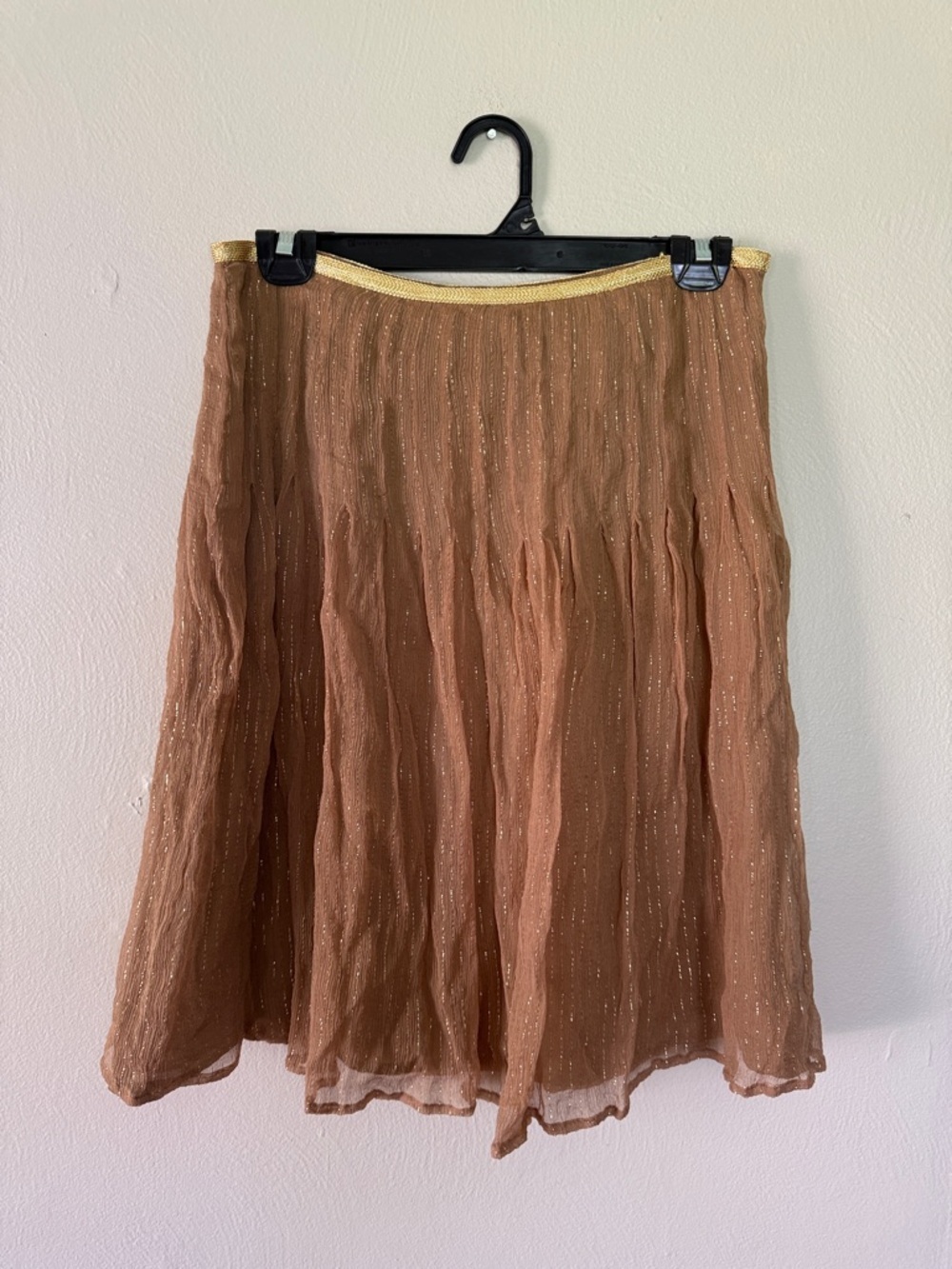 Allison Taylor Bronze-Brown A-Line Skirt with Gold Waist Trim - Picture 1 of 10